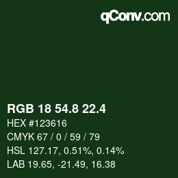 カラーコード: RGB 18 54.8 22.4 | qconv.com