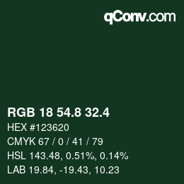 カラーコード: RGB 18 54.8 32.4 | qconv.com