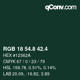 カラーコード: RGB 18 54.8 42.4 | qconv.com