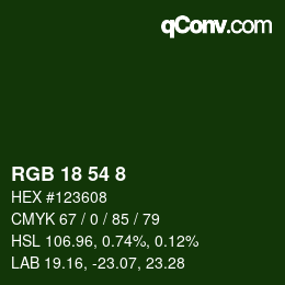 Color code: RGB 18 54 8 | qconv.com