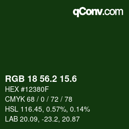 カラーコード: RGB 18 56.2 15.6 | qconv.com