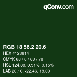 カラーコード: RGB 18 56.2 20.6 | qconv.com