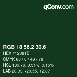カラーコード: RGB 18 56.2 30.6 | qconv.com