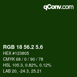 カラーコード: RGB 18 56.2 5.6 | qconv.com
