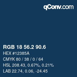 カラーコード: RGB 18 56.2 90.6 | qconv.com