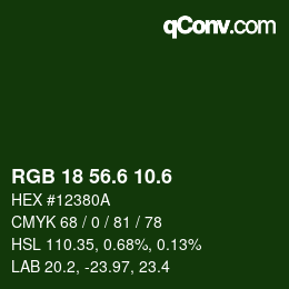 カラーコード: RGB 18 56.6 10.6 | qconv.com