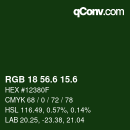 カラーコード: RGB 18 56.6 15.6 | qconv.com