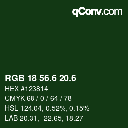 カラーコード: RGB 18 56.6 20.6 | qconv.com