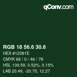 カラーコード: RGB 18 56.6 30.6 | qconv.com