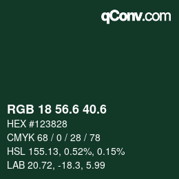 カラーコード: RGB 18 56.6 40.6 | qconv.com