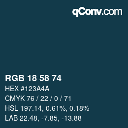 カラーコード: RGB 18 58 74 | qconv.com