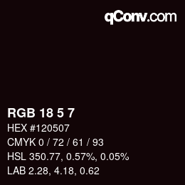 カラーコード: RGB 18 5 7 | qconv.com