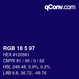 Color code: RGB 18 5 97 | qconv.com