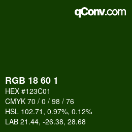 カラーコード: RGB 18 60 1 | qconv.com