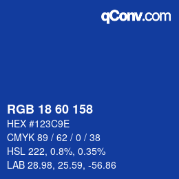 カラーコード: RGB 18 60 158 | qconv.com