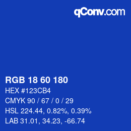 Color code: RGB 18 60 180 | qconv.com