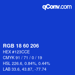 颜色代码: RGB 18 60 206 | qconv.com