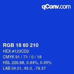 カラーコード: RGB 18 60 210 | qconv.com