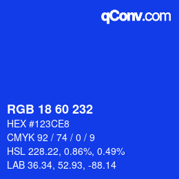 颜色代码: RGB 18 60 232 | qconv.com