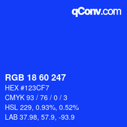 カラーコード: RGB 18 60 247 | qconv.com