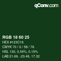 Color code: RGB 18 60 25 | qconv.com
