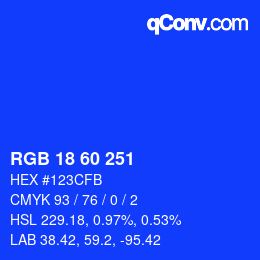 カラーコード: RGB 18 60 251 | qconv.com