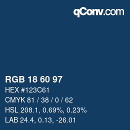 Color code: RGB 18 60 97 | qconv.com