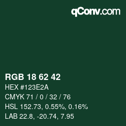 Color code: RGB 18 62 42 | qconv.com