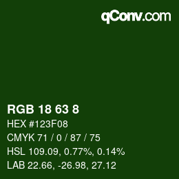 Color code: RGB 18 63 8 | qconv.com
