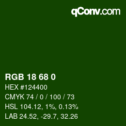 Color code: RGB 18 68 0 | qconv.com