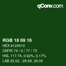 カラーコード: RGB 18 69 16 | qconv.com