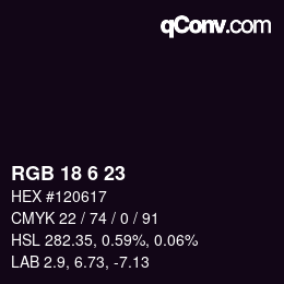 カラーコード: RGB 18 6 23 | qconv.com
