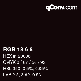 カラーコード: RGB 18 6 8 | qconv.com