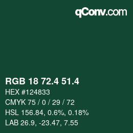 カラーコード: RGB 18 72.4 51.4 | qconv.com