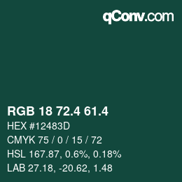 カラーコード: RGB 18 72.4 61.4 | qconv.com