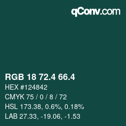 カラーコード: RGB 18 72.4 66.4 | qconv.com