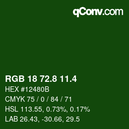 カラーコード: RGB 18 72.8 11.4 | qconv.com