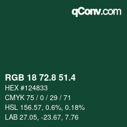 カラーコード: RGB 18 72.8 51.4 | qconv.com