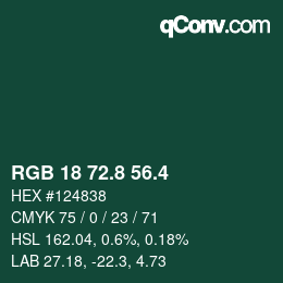カラーコード: RGB 18 72.8 56.4 | qconv.com