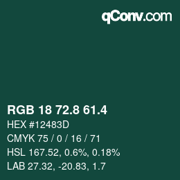 カラーコード: RGB 18 72.8 61.4 | qconv.com