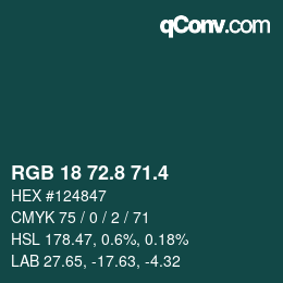 カラーコード: RGB 18 72.8 71.4 | qconv.com