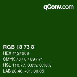 Color code: RGB 18 73 8 | qconv.com