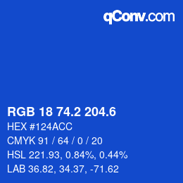 カラーコード: RGB 18 74.2 204.6 | qconv.com