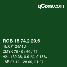 カラーコード: RGB 18 74.2 29.6 | qconv.com