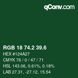 カラーコード: RGB 18 74.2 39.6 | qconv.com