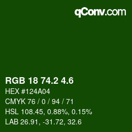 カラーコード: RGB 18 74.2 4.6 | qconv.com