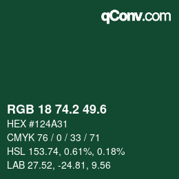 カラーコード: RGB 18 74.2 49.6 | qconv.com