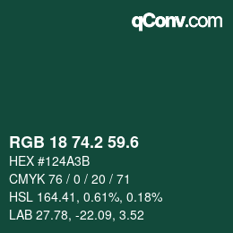 カラーコード: RGB 18 74.2 59.6 | qconv.com