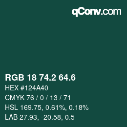 カラーコード: RGB 18 74.2 64.6 | qconv.com