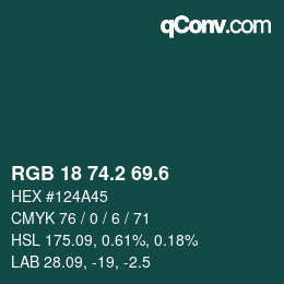 カラーコード: RGB 18 74.2 69.6 | qconv.com
